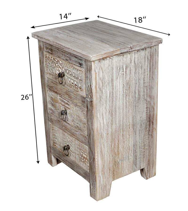 SOLID RECLAIMED TEAK WOOD 3 DRAWER END TABLE /  BEDSIDE