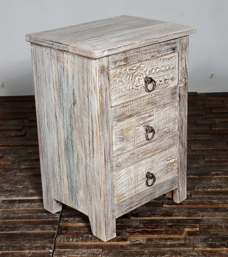 SOLID RECLAIMED TEAK WOOD 3 DRAWER END TABLE /  BEDSIDE