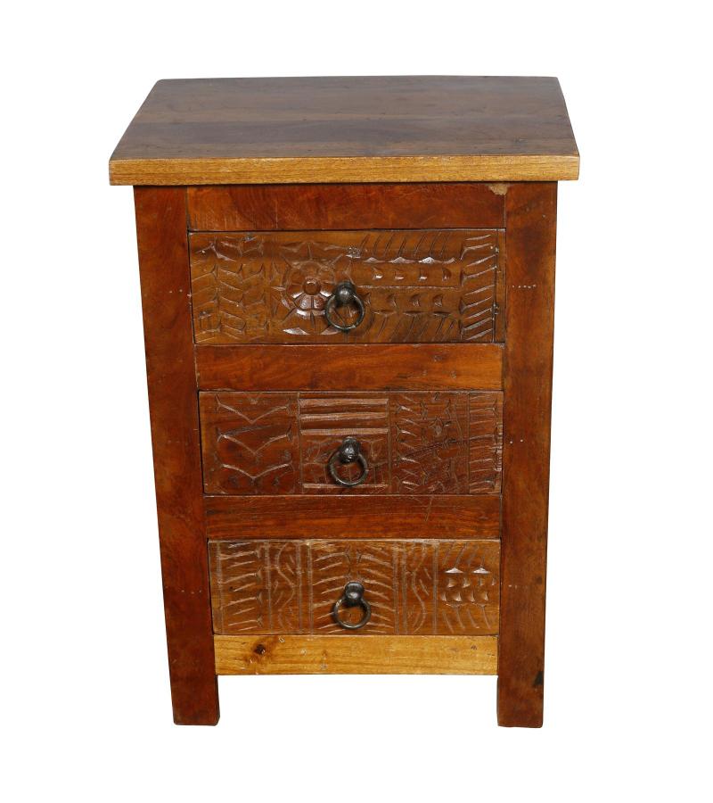 SOLID RECLAIMED TEAK WOOD 3 DRAWER END TABLE /  BEDSIDE