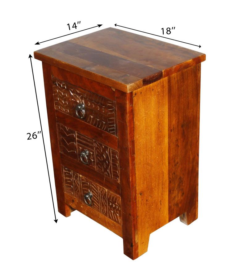 SOLID RECLAIMED TEAK WOOD 3 DRAWER END TABLE /  BEDSIDE