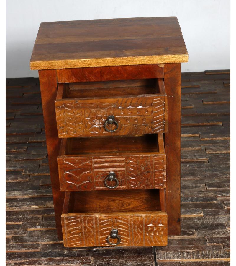 SOLID RECLAIMED TEAK WOOD 3 DRAWER END TABLE /  BEDSIDE