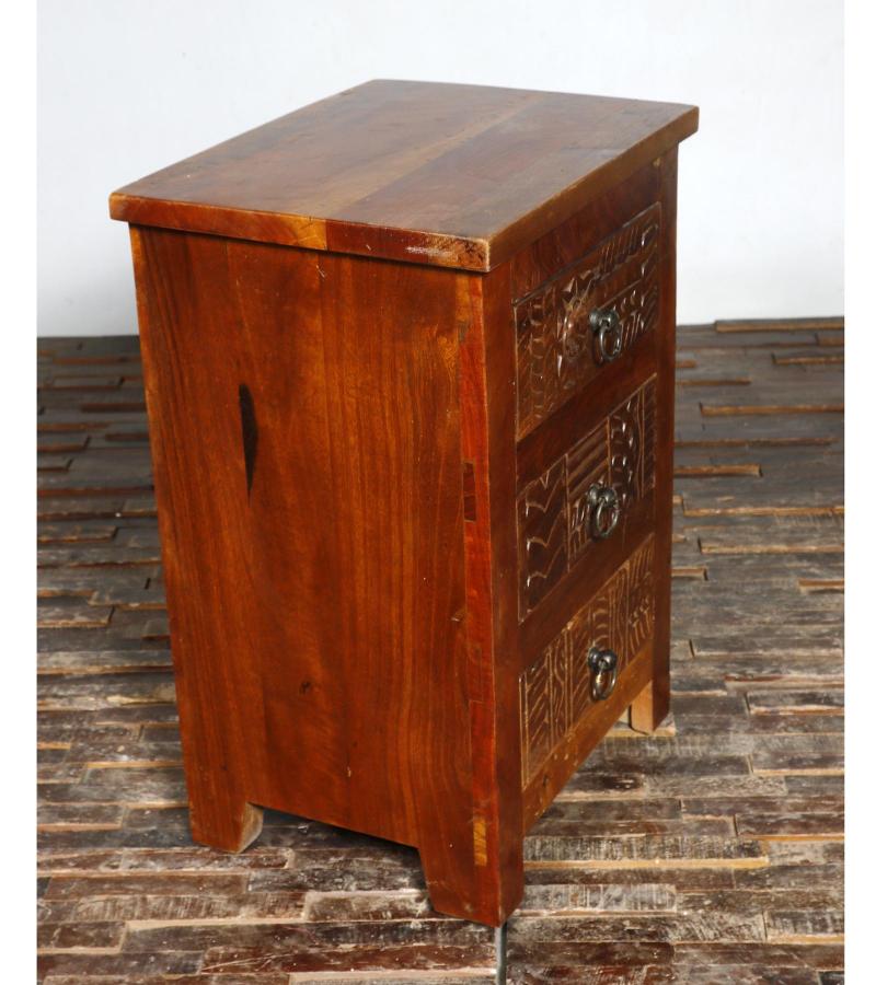 SOLID RECLAIMED TEAK WOOD 3 DRAWER END TABLE /  BEDSIDE