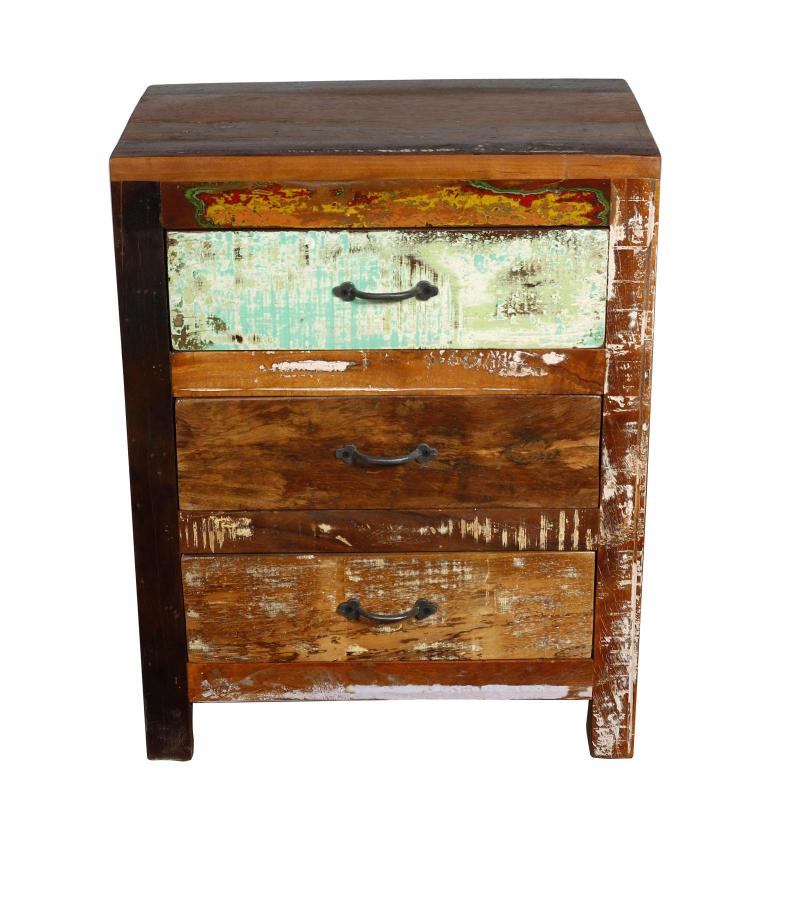 SOLID RECLAIMED TEAK WOOD 3 DRAWER END TABLE /  BEDSIDE
