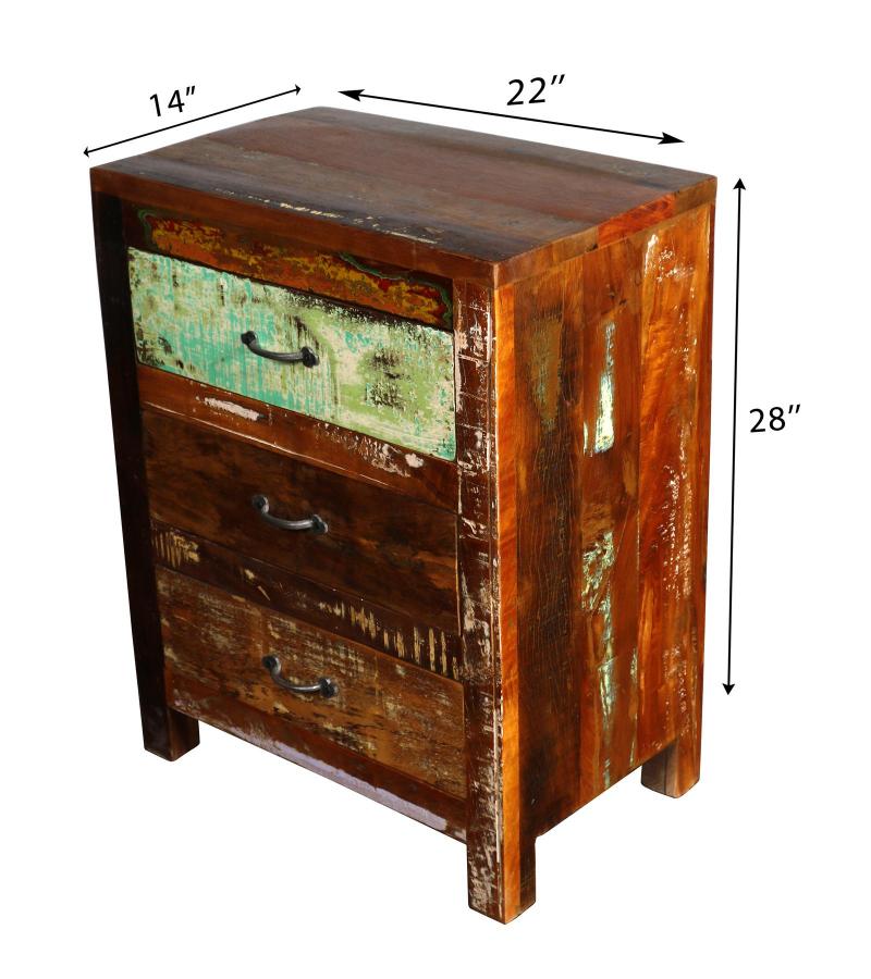 SOLID RECLAIMED TEAK WOOD 3 DRAWER END TABLE /  BEDSIDE