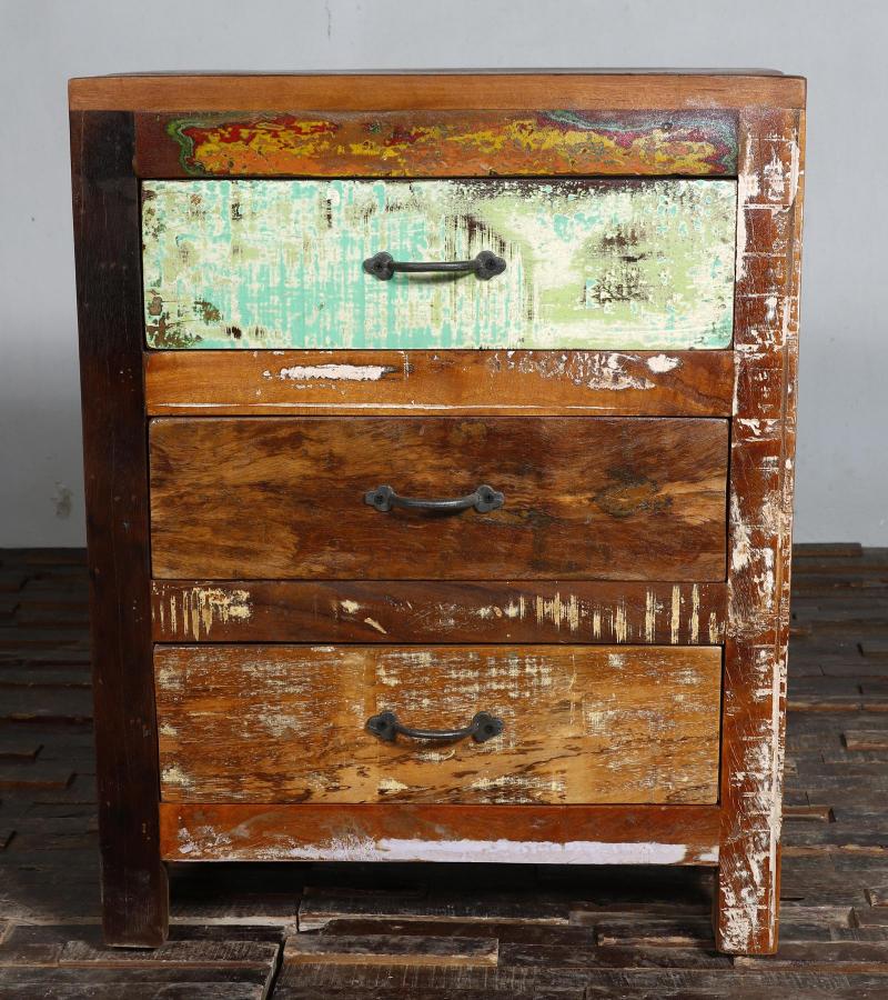 SOLID RECLAIMED TEAK WOOD 3 DRAWER END TABLE /  BEDSIDE