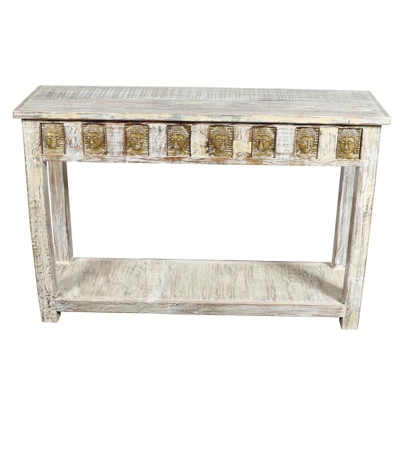 SOLID RECLAIMED TEAK WOOD & BRASS FITTED CONSOLE