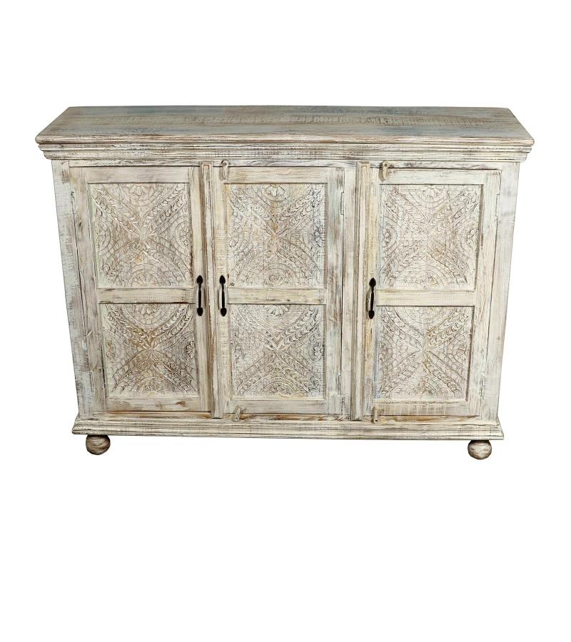 HAND CARVED SOLID RECLAIMED WOOD SIDEBOARD 3 DOORS