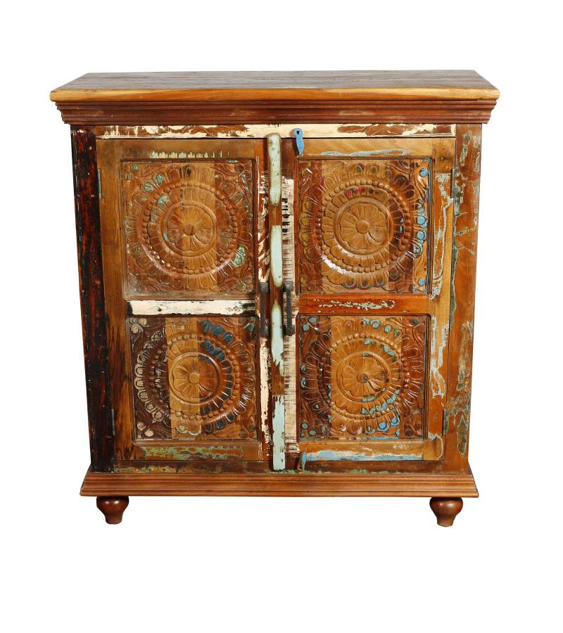 HAND CARVED SOLID RECLAIMED TEAK WOOD CABINET