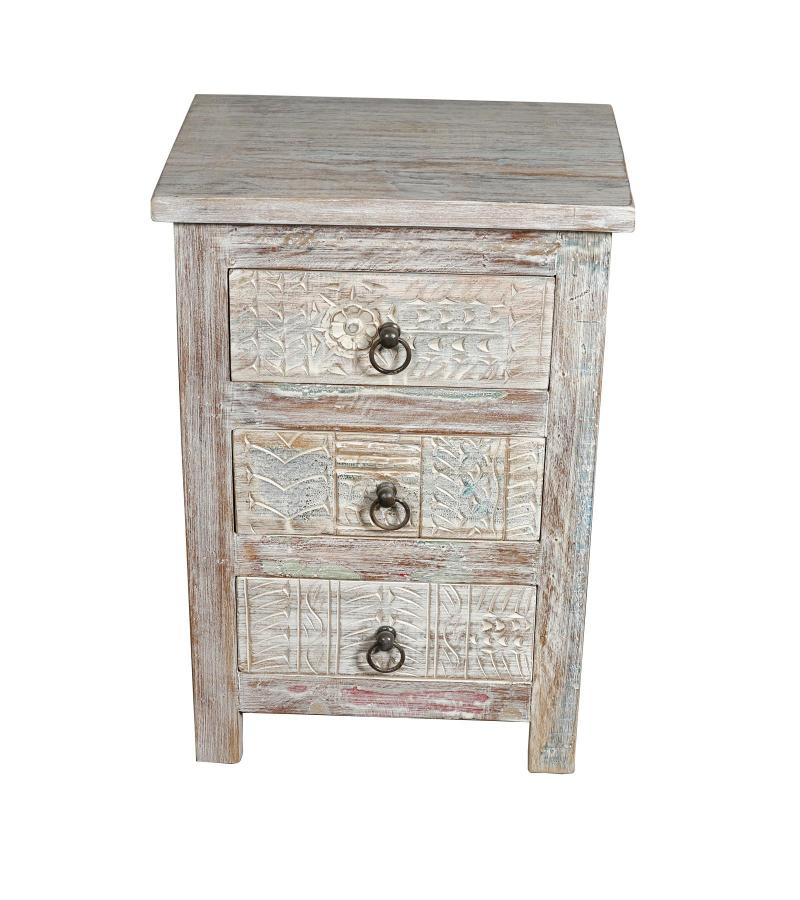 SOLID RECLAIMED TEAK WOOD 3 DRAWER END TABLE /  BEDSIDE