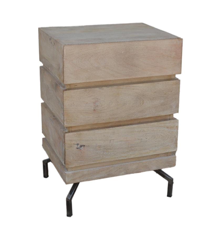 SOLID WOOD 3 DRAWER END TABLE / NIGHTSTAND