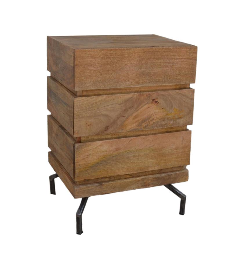 SOLID WOOD 3 DRAWER END TABLE / NIGHTSTAND