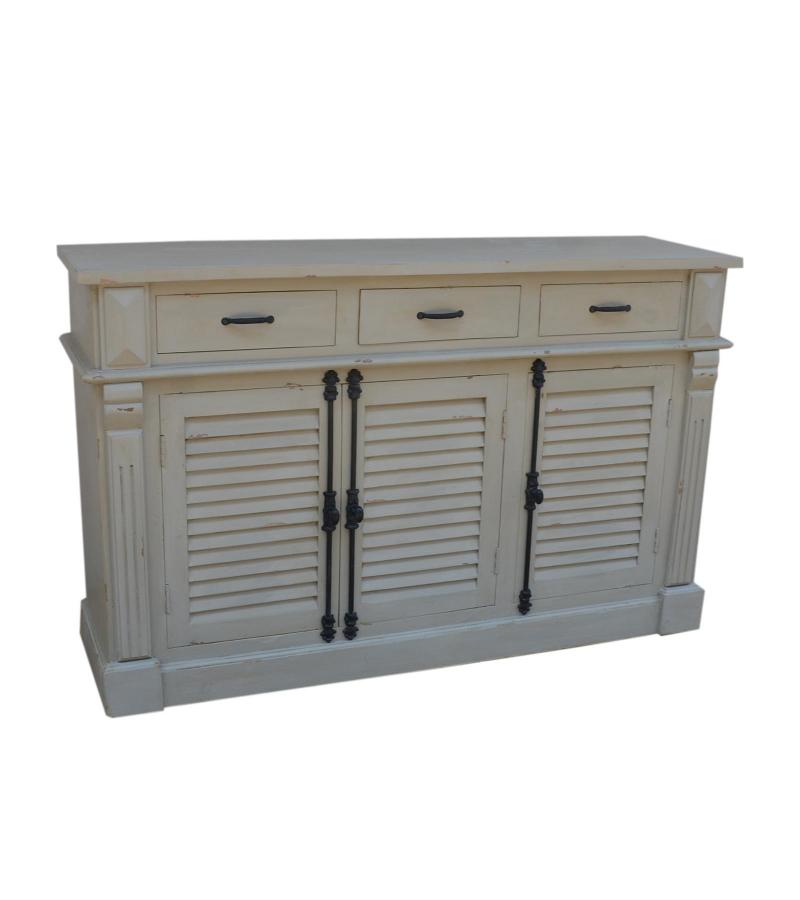 SOLID WOOD SIDEBOARD W/ 3 LOUVRED DOORS & 3 DRAWERS
