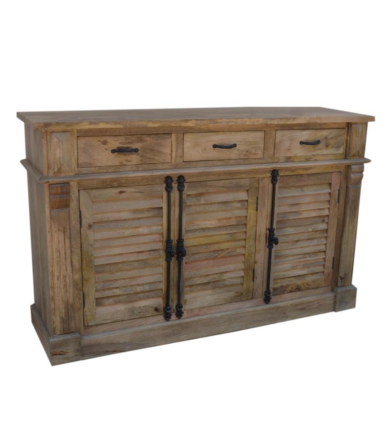 SOLID WOOD SIDEBOARD W/ 3 LOUVRED DOORS & 3 DRAWERS