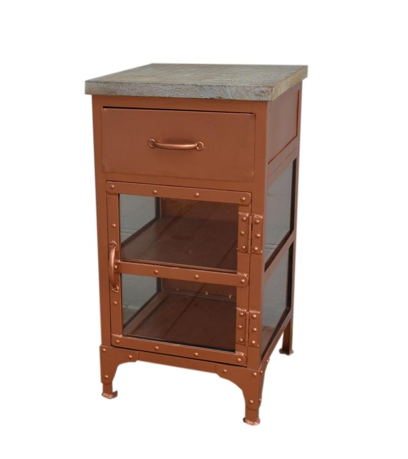 SOLID IRON, GLASS & WOOD NIGHTSTAND END TABLE