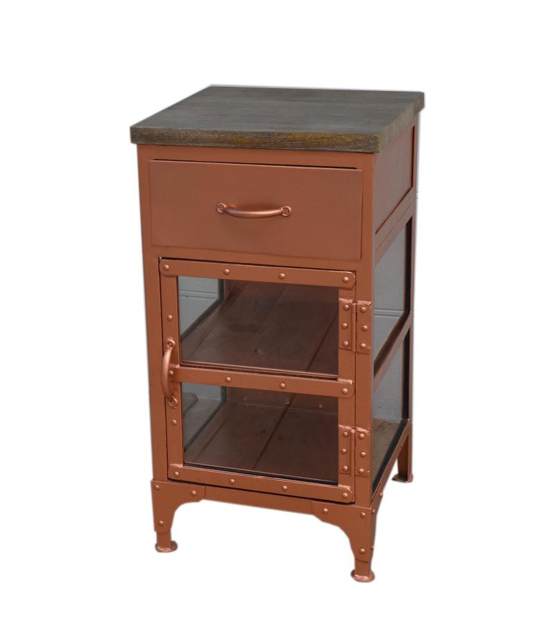 SOLID IRON, GLASS & WOOD NIGHTSTAND END TABLE