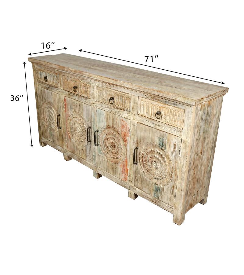 SOLID RECLAIMED HAND CARVED TEAK WOOD SIDEBOARD CABINET W/ 4 DRAWERS & 4 DOORSBOARD CABINET W/ 4 DRAWERS & 4 DOORS