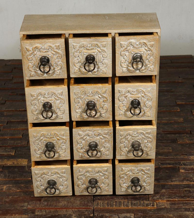 SOLID WOOD HAND CARVED 12 DRAWER CHEST