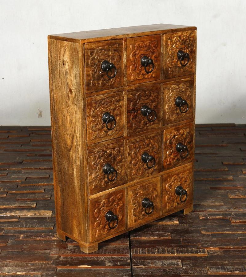 SOLID WOOD HAND CARVED 12 DRAWER CHEST