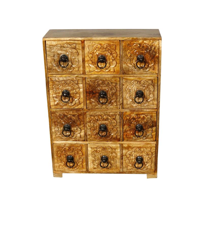 SOLID WOOD HAND CARVED 12 DRAWER CHEST