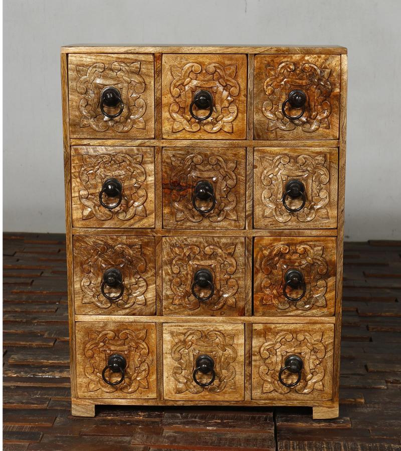 SOLID WOOD HAND CARVED 12 DRAWER CHEST