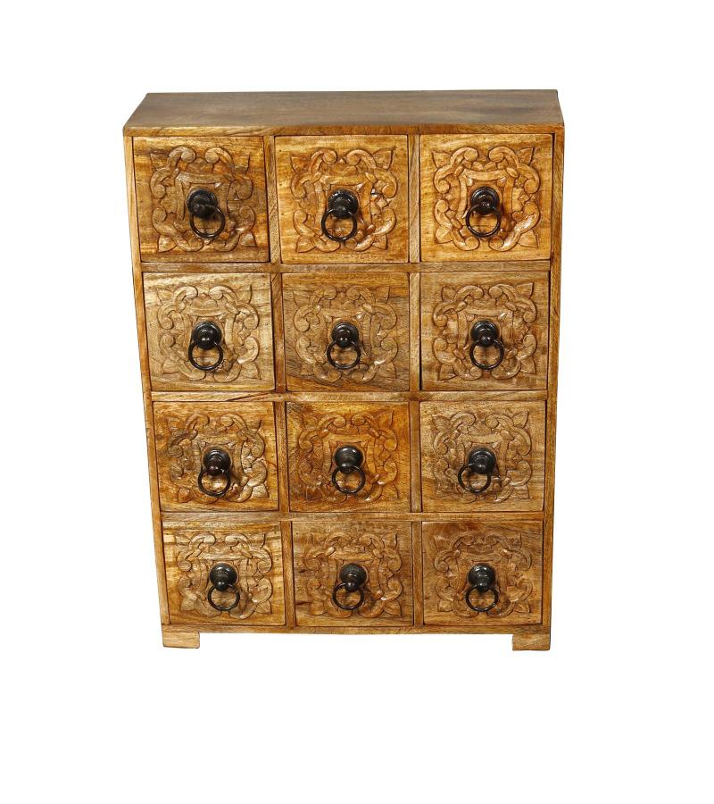 SOLID WOOD HAND CARVED 12 DRAWER CHEST