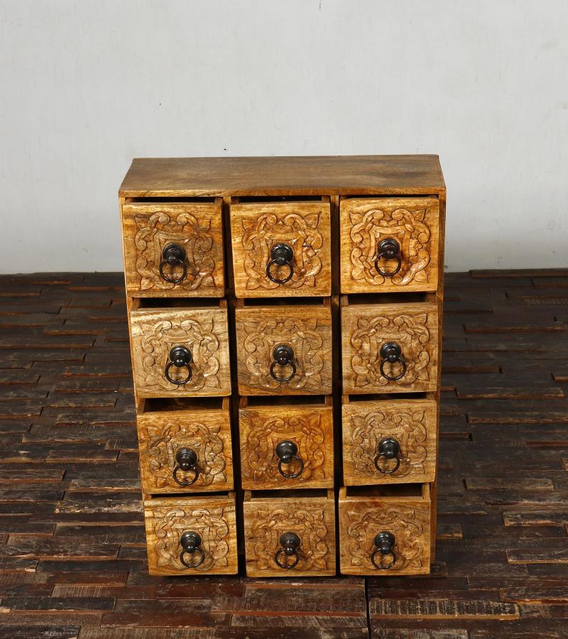SOLID WOOD HAND CARVED 12 DRAWER CHEST