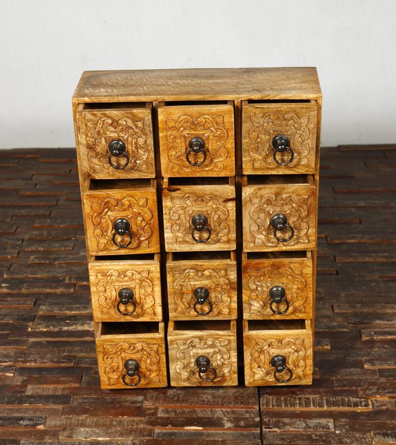 SOLID WOOD HAND CARVED 12 DRAWER CHEST