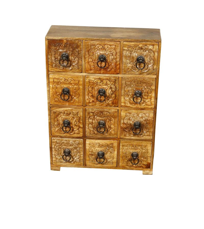 SOLID WOOD HAND CARVED 12 DRAWER CHEST