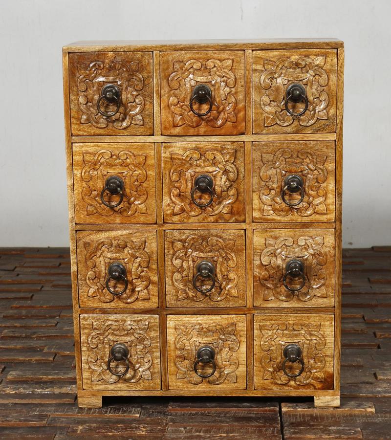 SOLID WOOD HAND CARVED 12 DRAWER CHEST