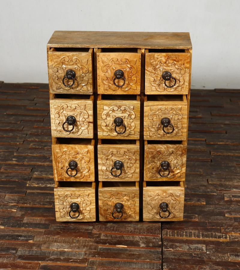 SOLID WOOD HAND CARVED 12 DRAWER CHEST