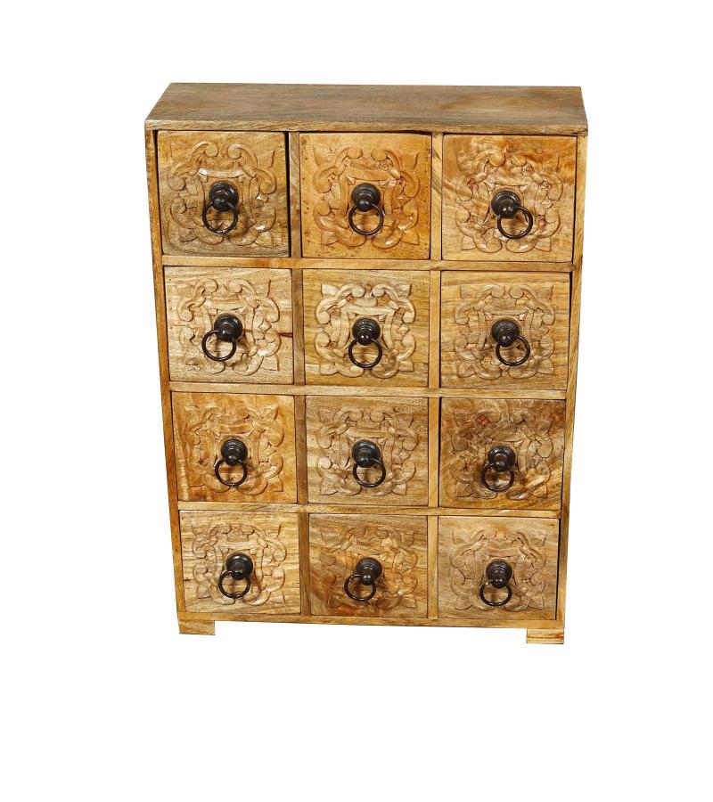 SOLID WOOD HAND CARVED 12 DRAWER CHEST