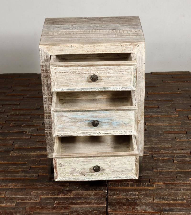 SOLID RECLAIMED TEAK WOOD END TABLE W/ 3 DRAWERS