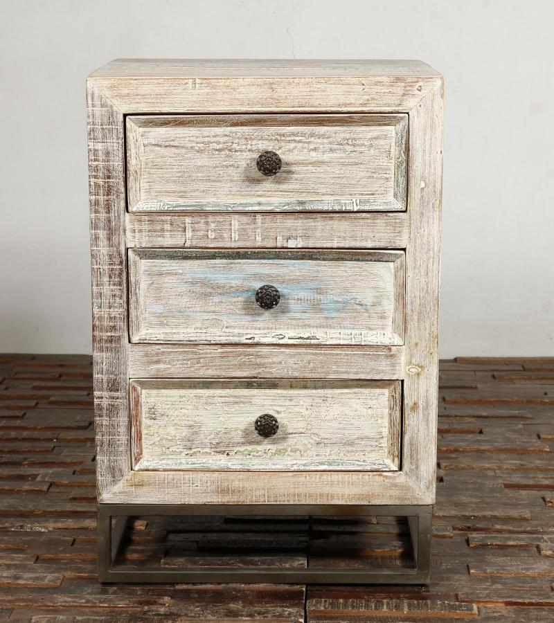 SOLID RECLAIMED TEAK WOOD END TABLE W/ 3 DRAWERS