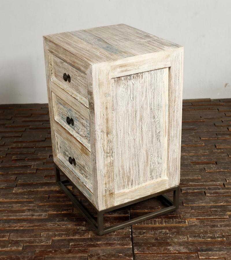 SOLID RECLAIMED TEAK WOOD 3 DRAWER END TABLE NIGHTSTAND