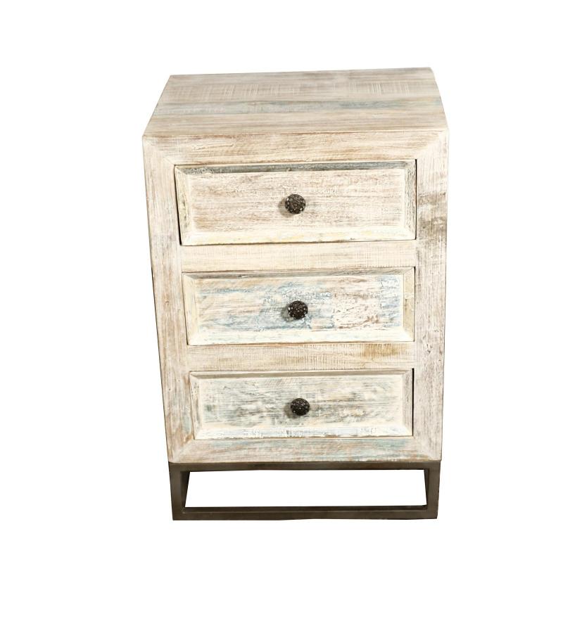 SOLID RECLAIMED TEAK WOOD 3 DRAWER END TABLE NIGHTSTAND