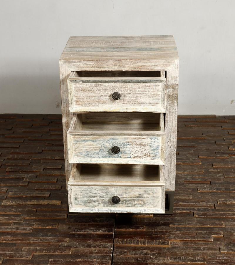 SOLID RECLAIMED TEAK WOOD 3 DRAWER END TABLE NIGHTSTAND