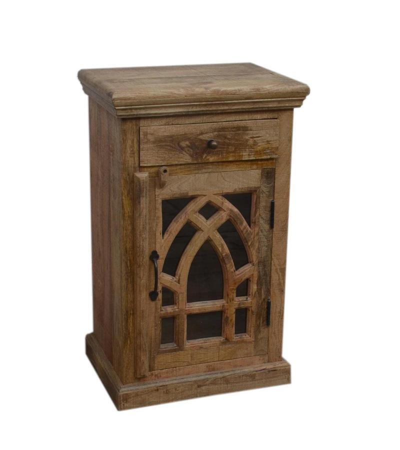 SOLID WOOD & GLASS NIGHTSTAND END TABLE