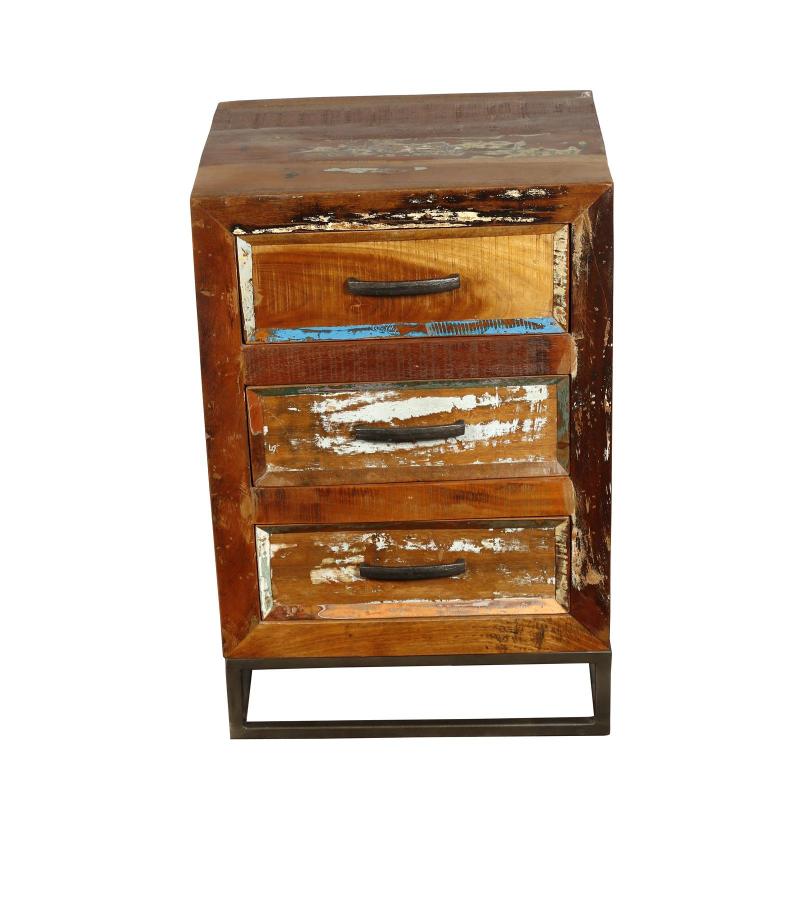 SOLID RECLAIMED TEAK WOOD 3 DRAWER END TABLE NIGHTSTAND