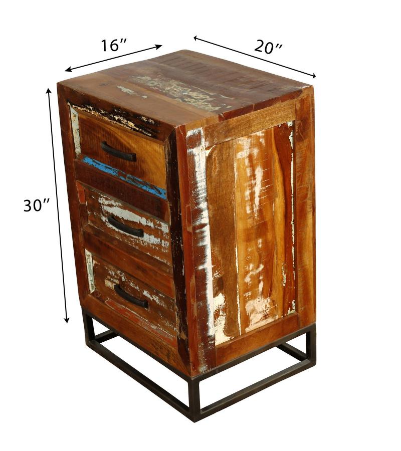 SOLID RECLAIMED TEAK WOOD 3 DRAWER END TABLE NIGHTSTAND