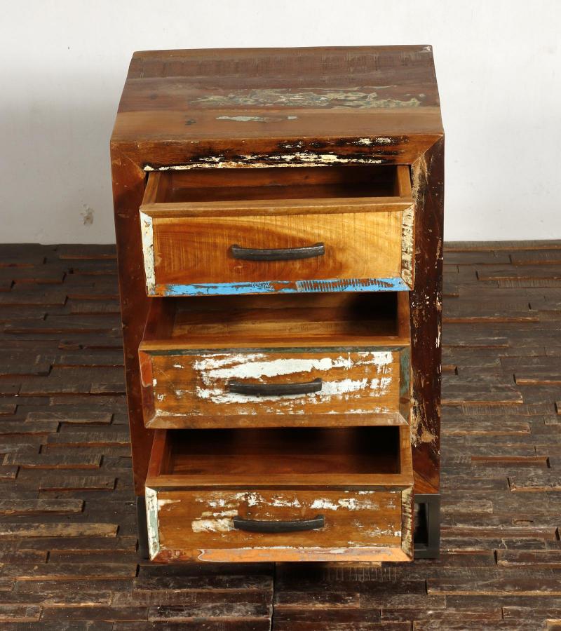 SOLID RECLAIMED TEAK WOOD 3 DRAWER END TABLE NIGHTSTAND