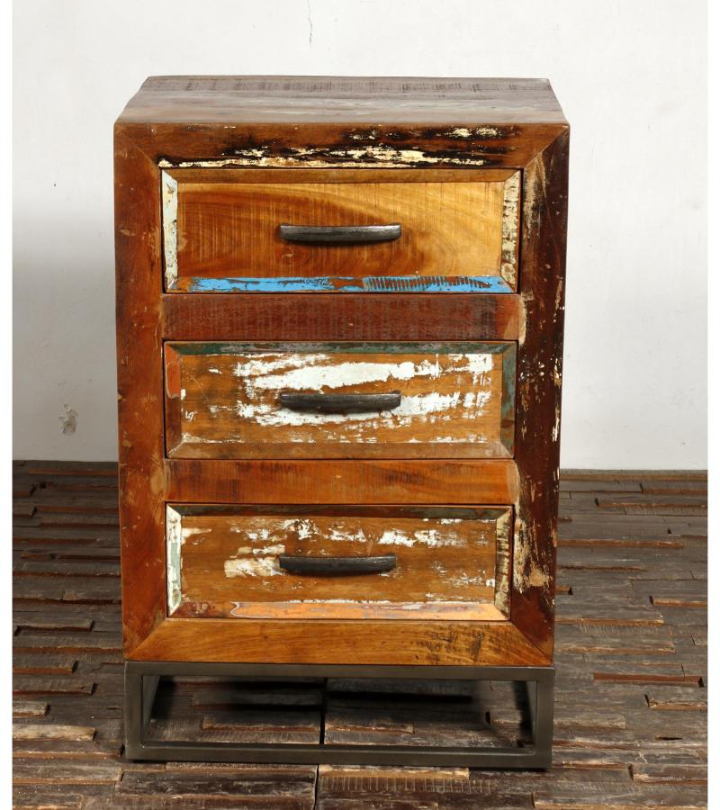 SOLID RECLAIMED TEAK WOOD 3 DRAWER END TABLE NIGHTSTAND