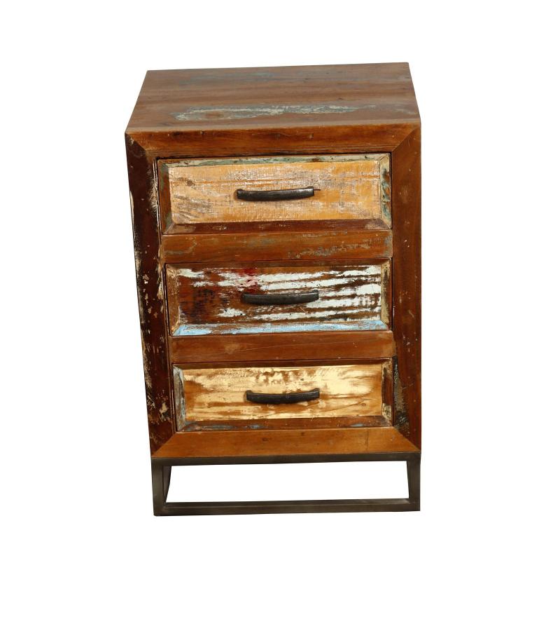 SOLID RECLAIMED TEAK WOOD 3 DRAWER END TABLE NIGHTSTAND