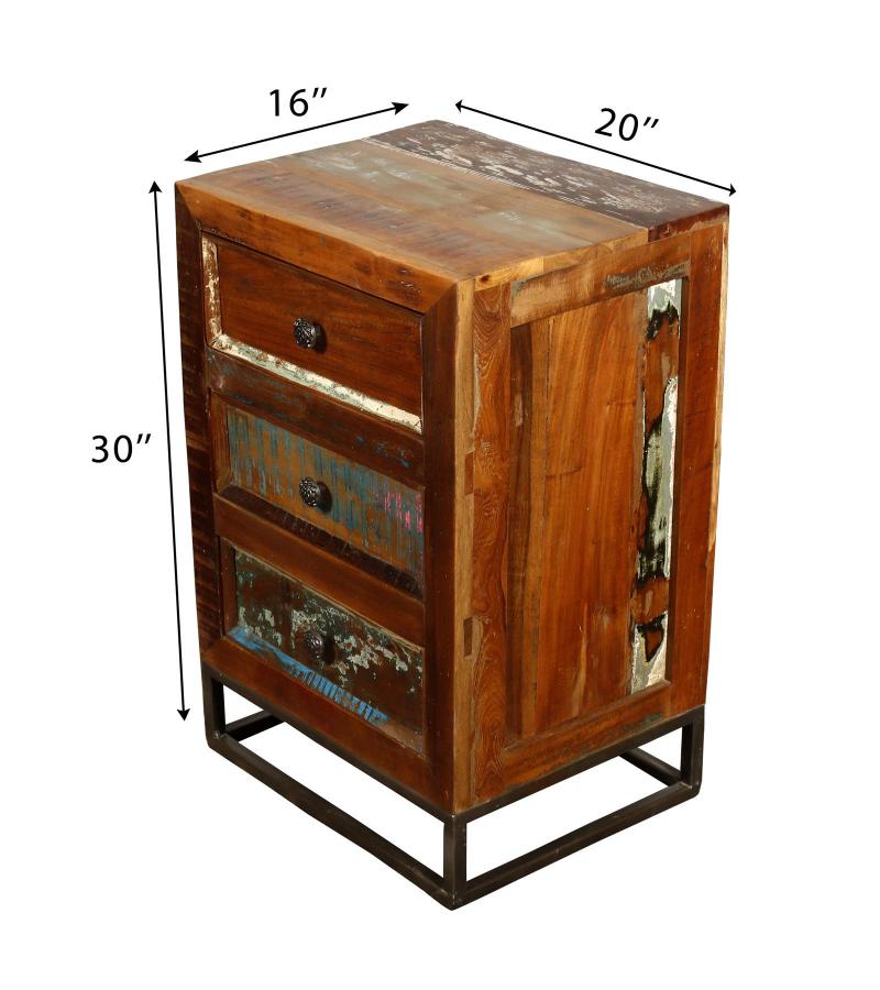 SOLID RECLAIMED TEAK WOOD 3 DRAWER END TABLE NIGHTSTAND