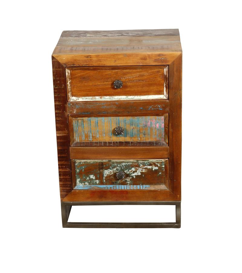 SOLID RECLAIMED TEAK WOOD 3 DRAWER END TABLE NIGHTSTAND