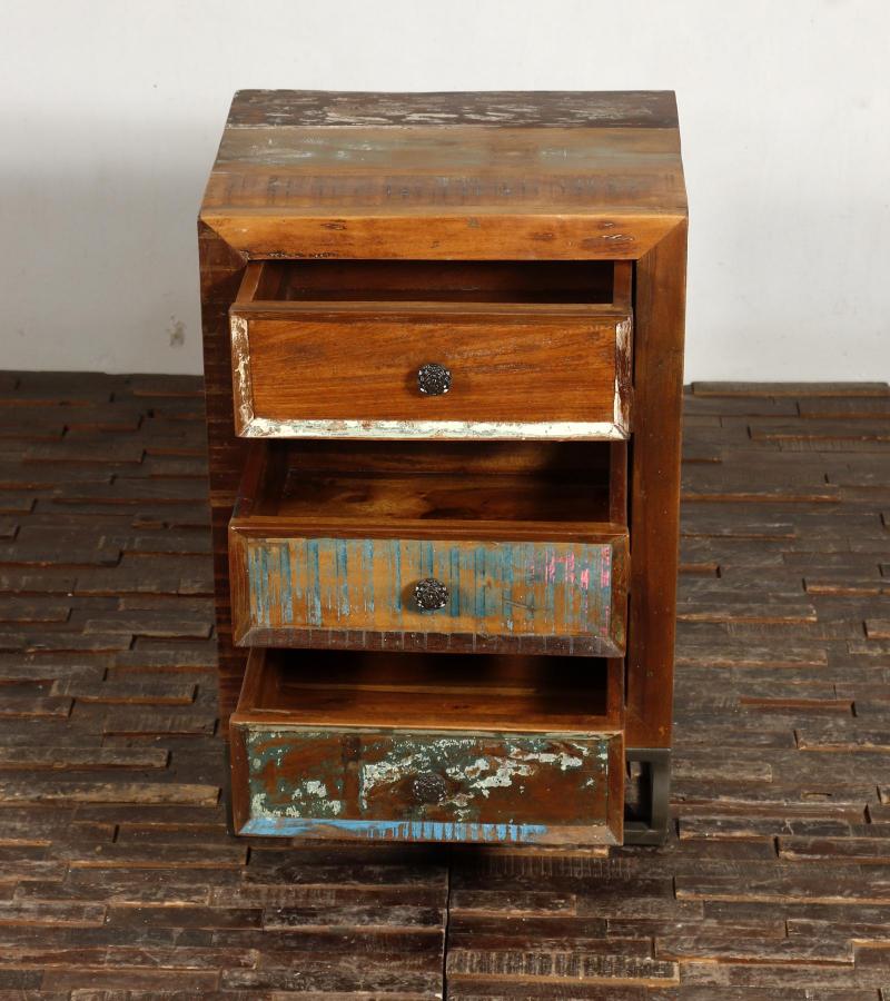 SOLID RECLAIMED TEAK WOOD 3 DRAWER END TABLE NIGHTSTAND