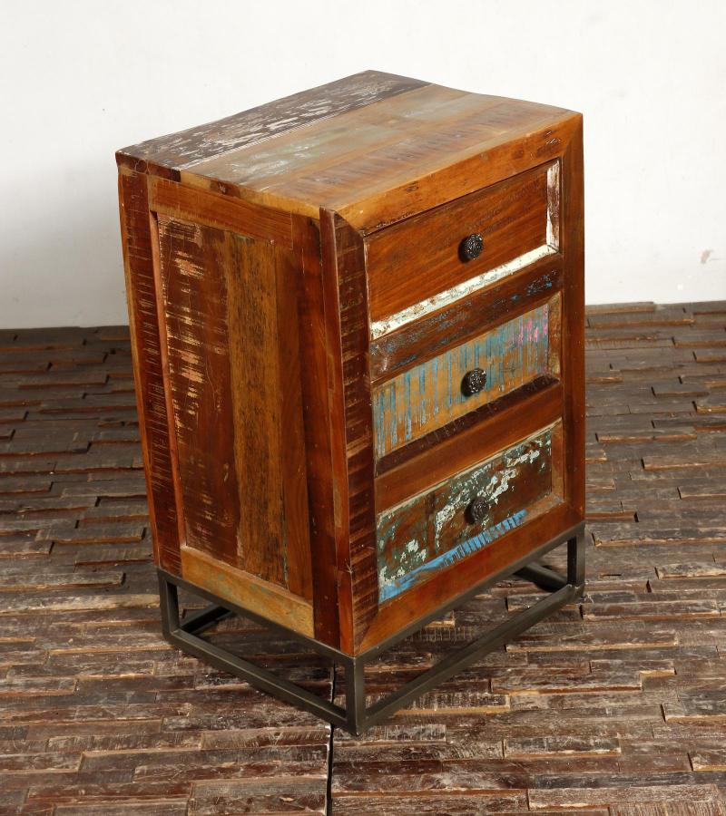 SOLID RECLAIMED TEAK WOOD 3 DRAWER END TABLE NIGHTSTAND