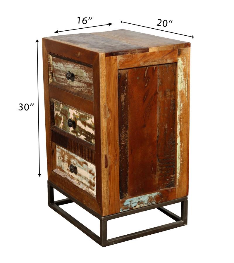 SOLID RECLAIMED TEAK WOOD 3 DRAWER END TABLE NIGHTSTAND