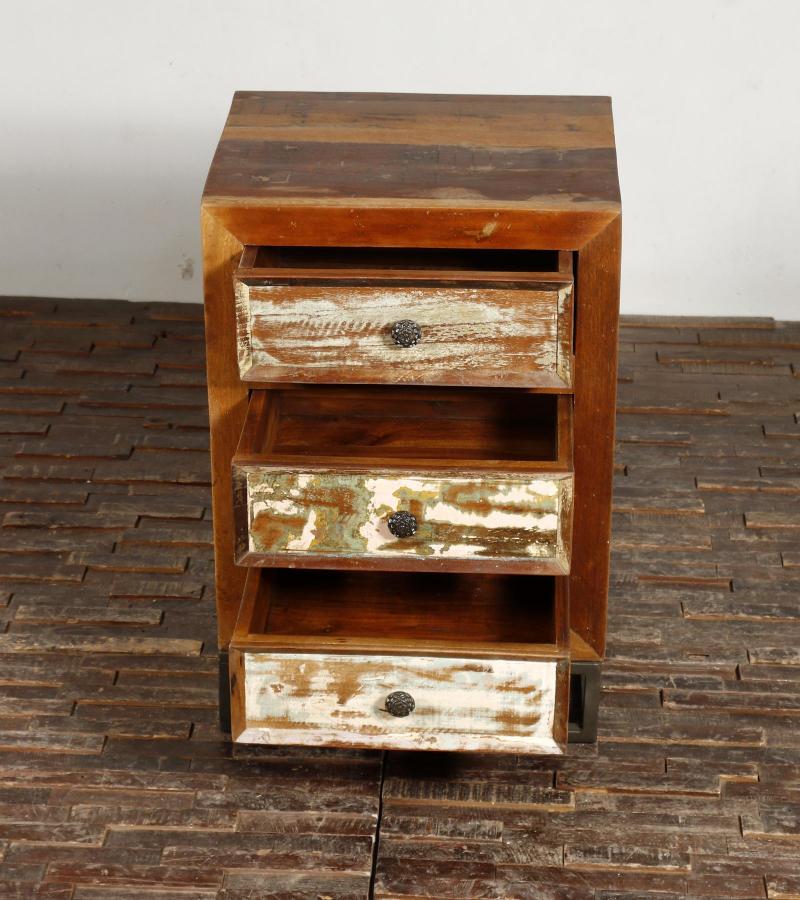SOLID RECLAIMED TEAK WOOD 3 DRAWER END TABLE NIGHTSTAND