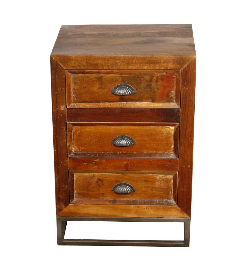 SOLID RECLAIMED TEAK WOOD 3 DRAWER END TABLE NIGHTSTAND