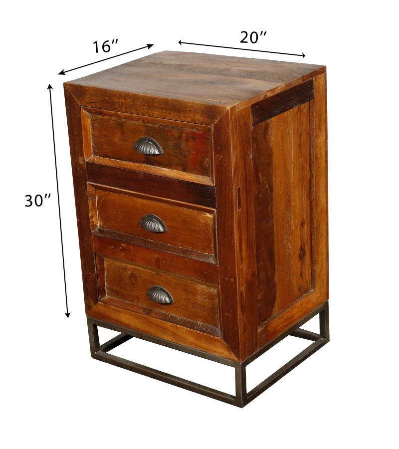 SOLID RECLAIMED TEAK WOOD 3 DRAWER END TABLE NIGHTSTAND